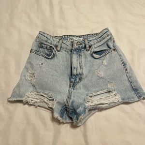 Zara light wash ripped jean shorts